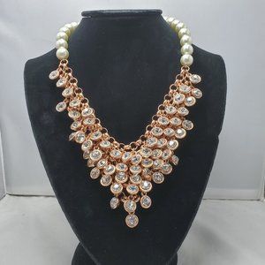 ALI KHAN shimmering copper chevron statement necklace in glass pearls & crystals